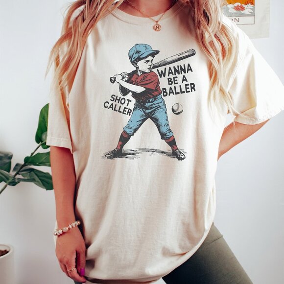 Tops - Wanna be a baller shot caller Shirt, Retro baseball shirt, Baseball boy Shirt